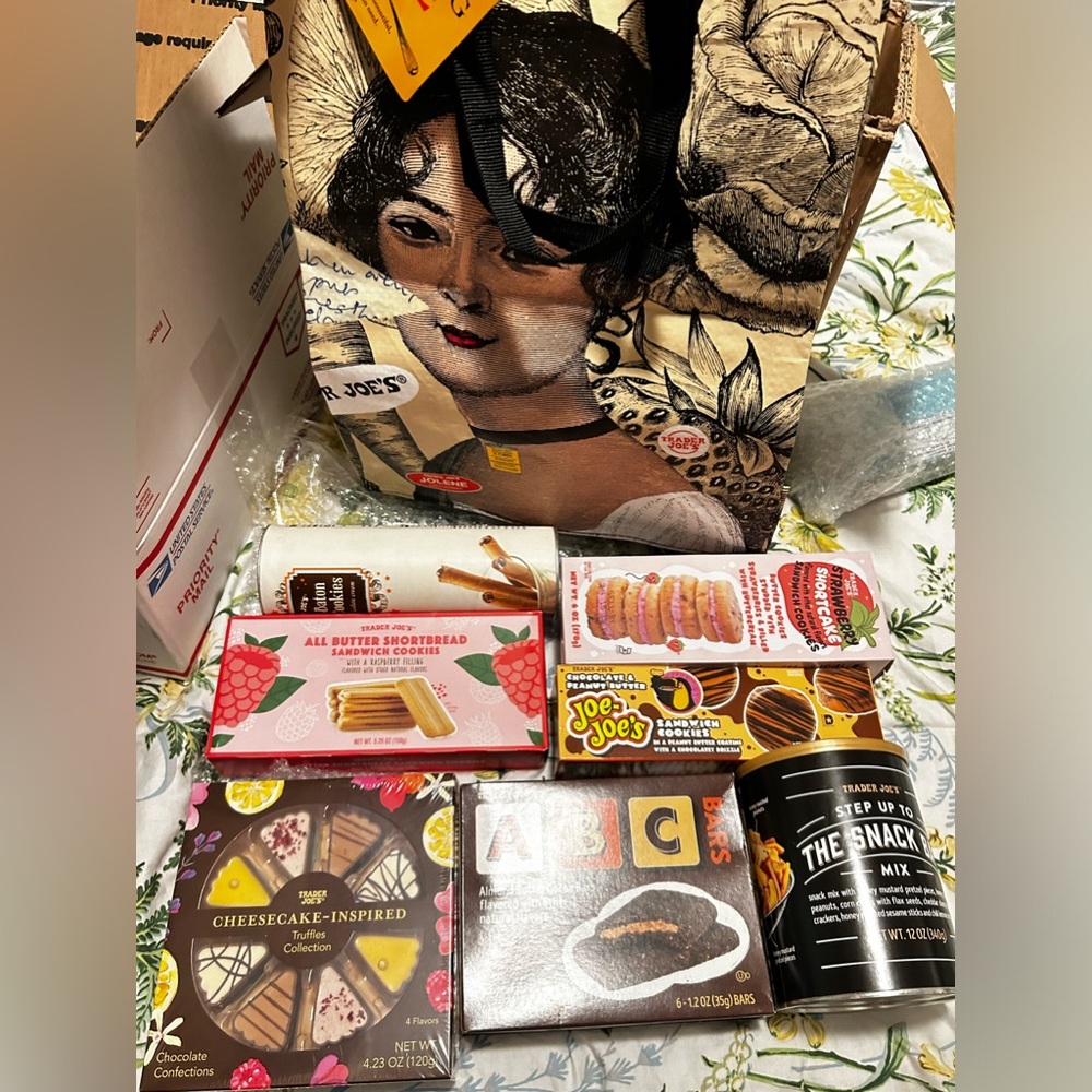 Mystery box with trader joe snacks